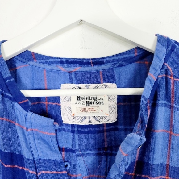 {Anthropologie} holding horses blue plaid tunic top - Picture 3 of 8